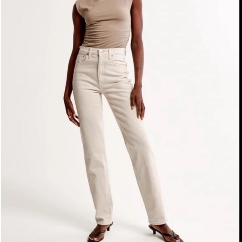 Abercrombie The Ankle Straight Ultra High Rise Cream Jeans Women’s Size 18 34
